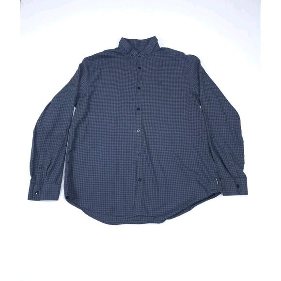 Armani Exchange Shirt Mens XXL Gray Black Checkered‎ Pattern Long Sleeve Cotton - Picture 1 of 16